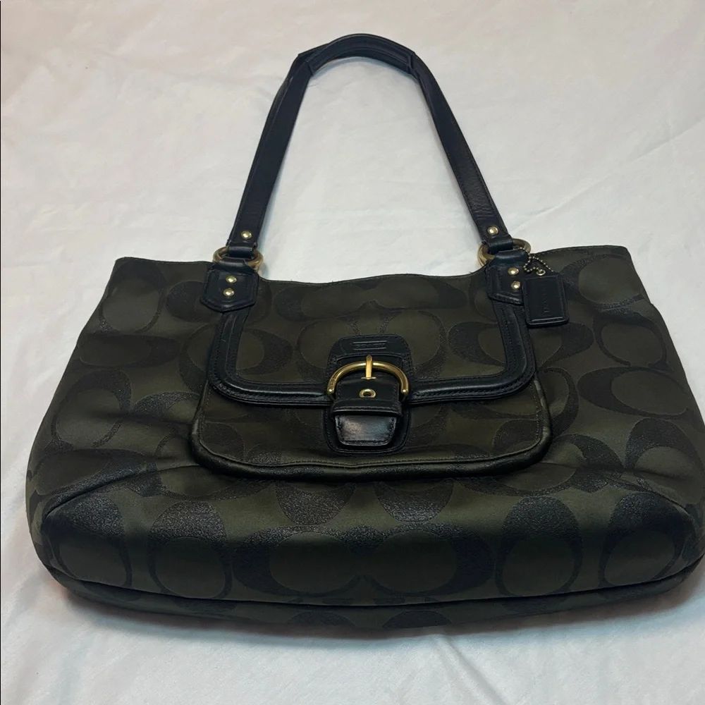 VTG Coach Campbell Signature Metallic Green Carryall Satchel Shoulder Bag F26246 - Picture 1 of 16